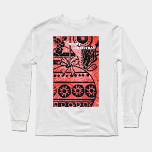 Xmas Baubles 24 Merry Xmas -  Lino Print Long Sleeve T-Shirt